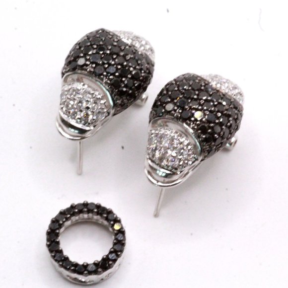 Hallmarked P Contemporary 14K Gold Black White Diamond Pave´ Pendant Earrings